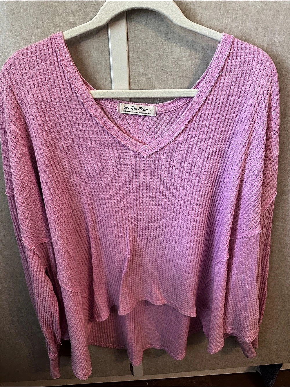 We The Free Pink Long Sleeve Waffle Top Size Medium